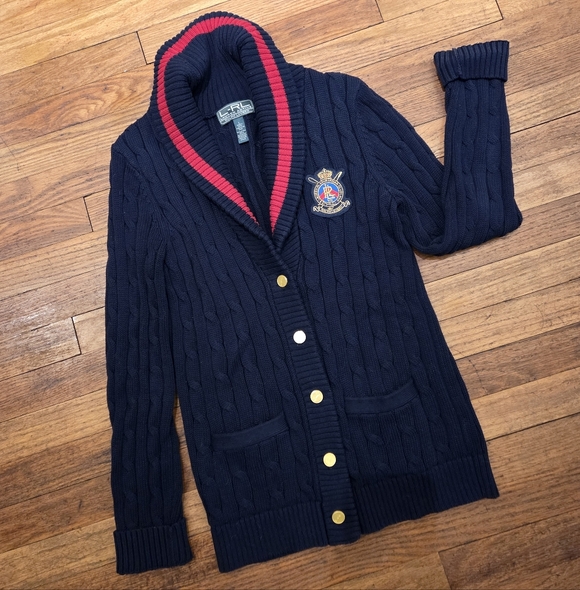 Navy Blue Cable Knit Cardigan - Picture 10 of 13